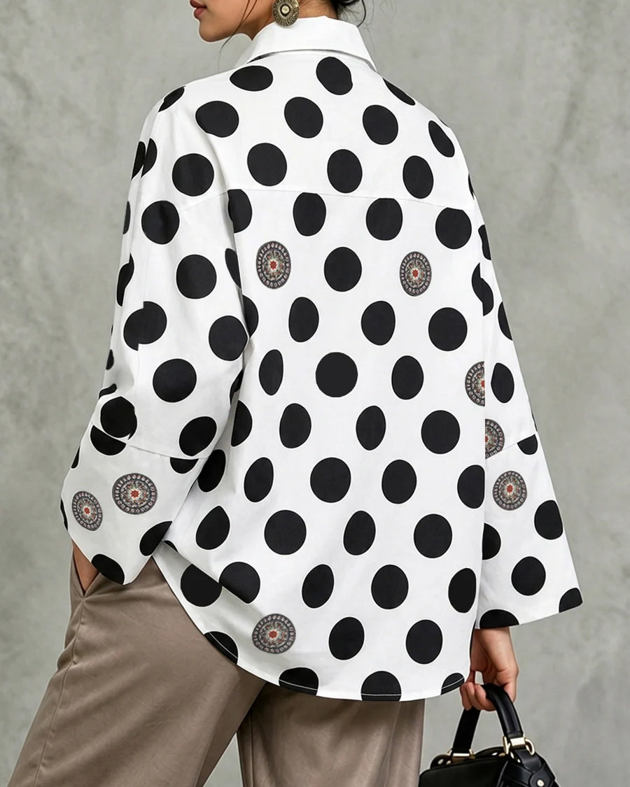 Bohemian Floral Polka Dots Loose Long Sleeves Lapel Blouses&Shirts Tops