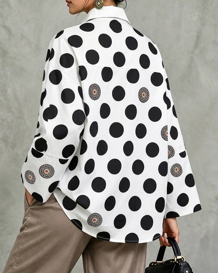 Bohemian Floral Polka Dots Loose Long Sleeves Lapel Blouses&Shirts Tops