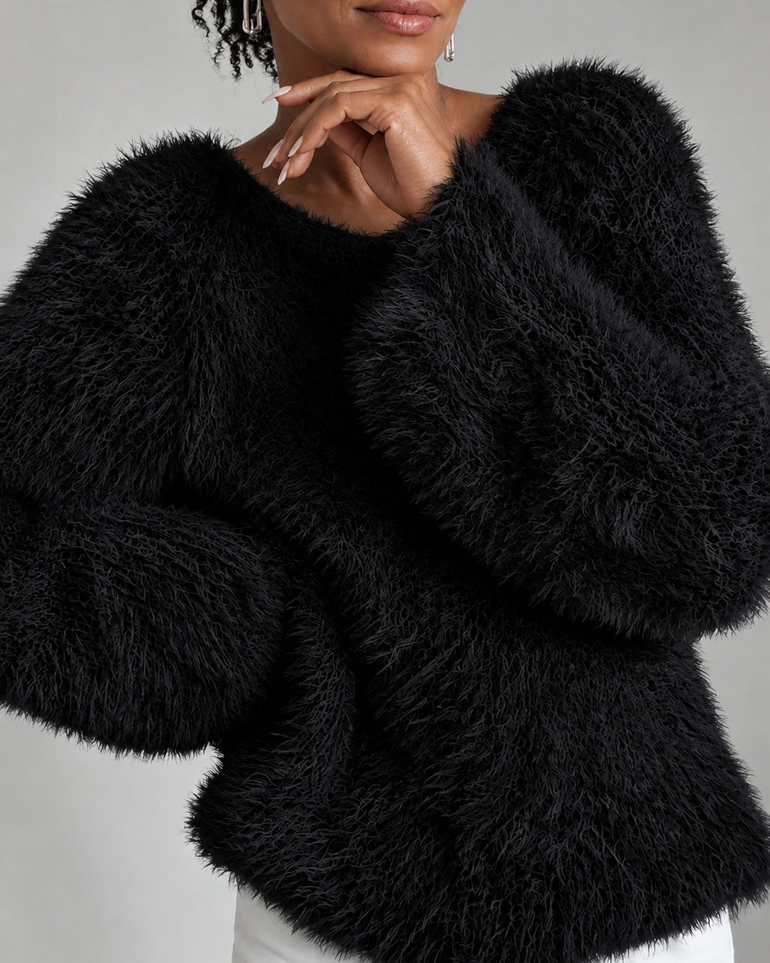 Women's Fuzzy Fluffy Oversized Long Sleeve Knit Sweater