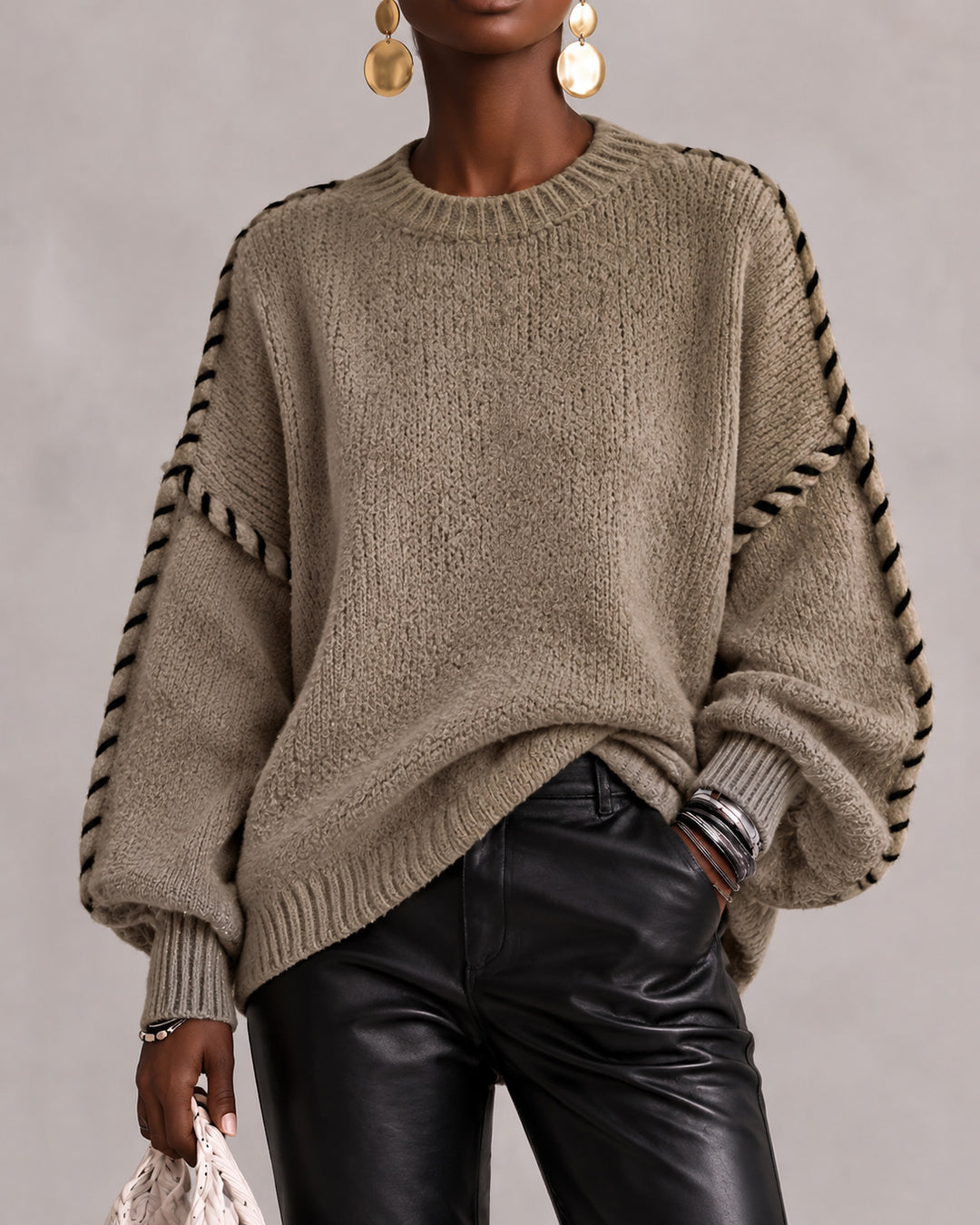 Women's Oversized Crew Neck Chunky Knit Sweater