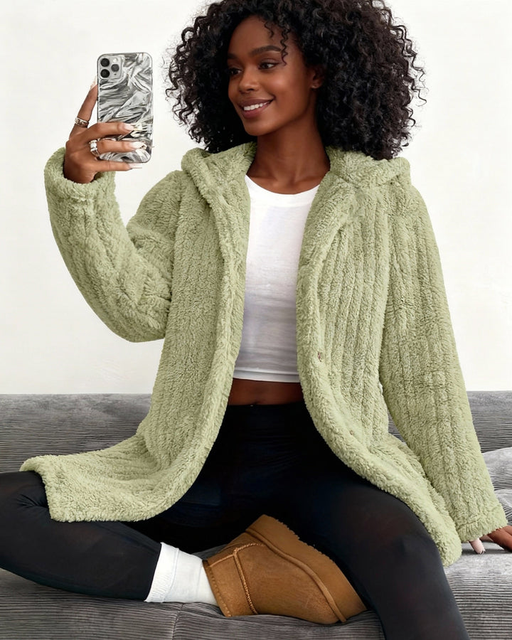 Solid Color Long Sleeve Hooded Loose Plush Jacket