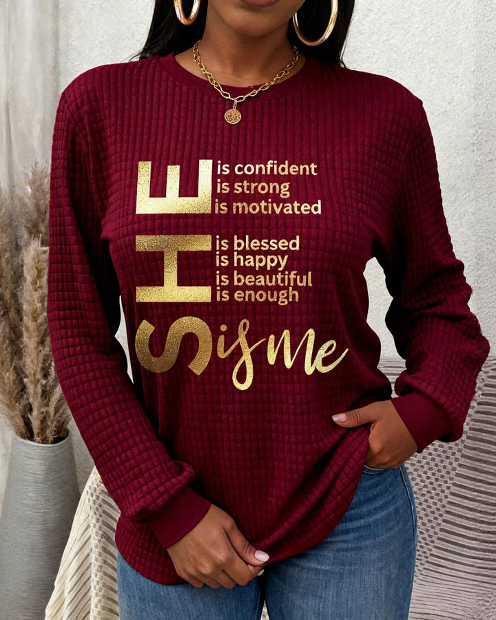 She Is Me Waffle Crewneck Long Sleeve Sweatshirt