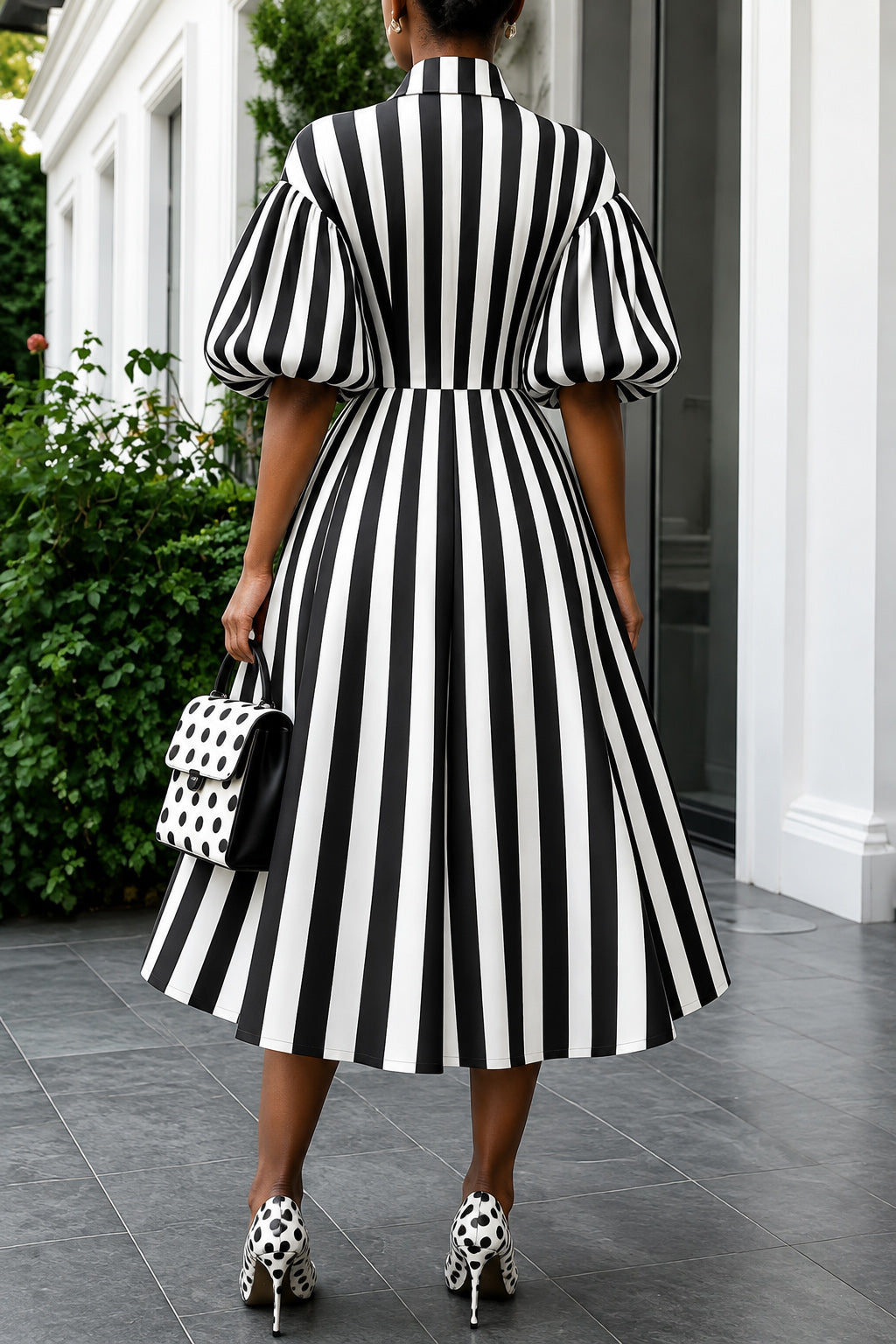 Urban Stripe & Polka Dot Regular Fit Midi Dress