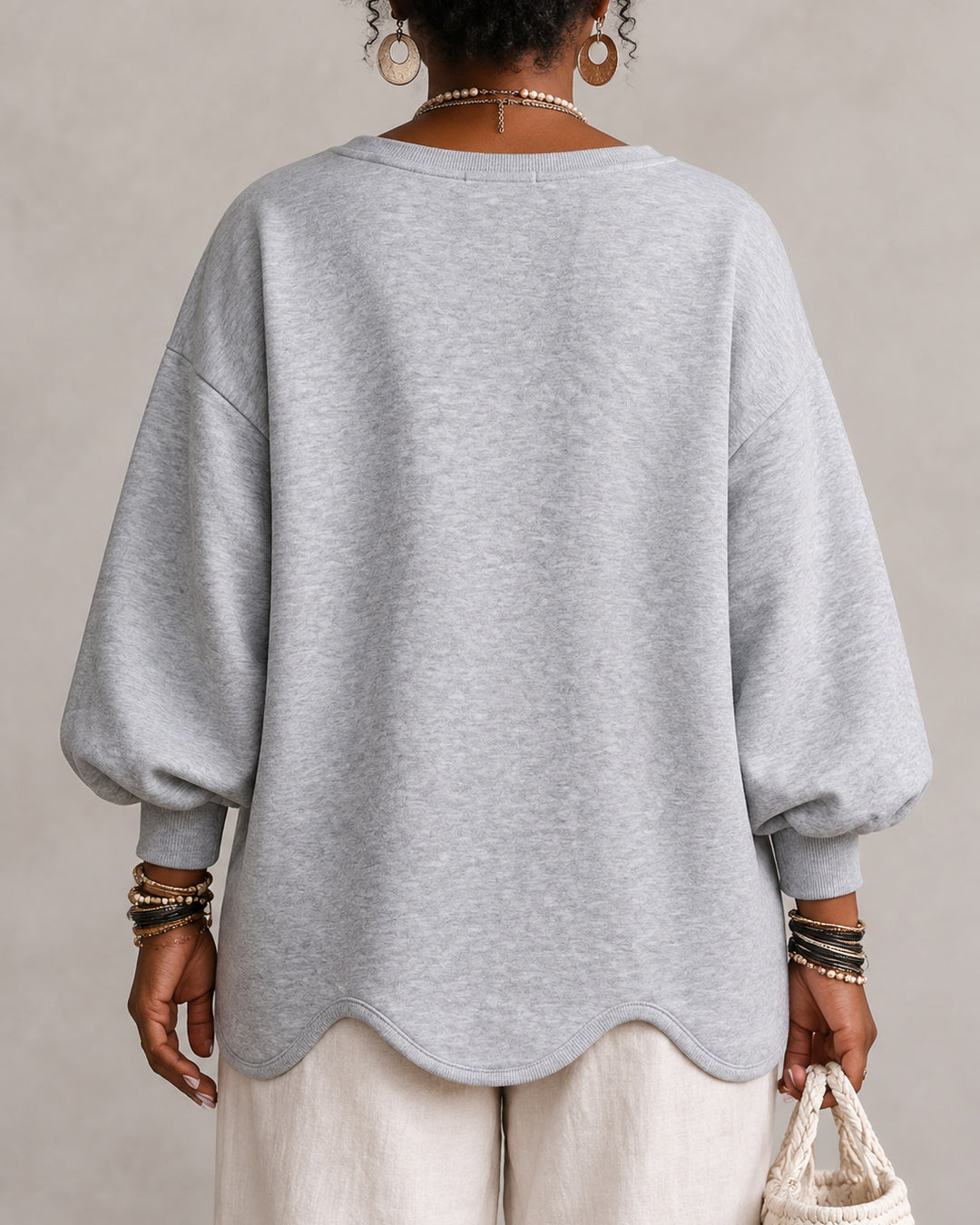 Women Oversized Crew Neck Lantern Long Sleeve Sweatshirt