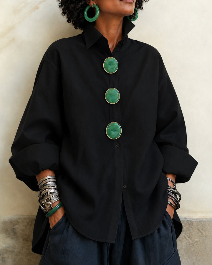 Women's Chic Oversized Statement Green Buttons Shirt