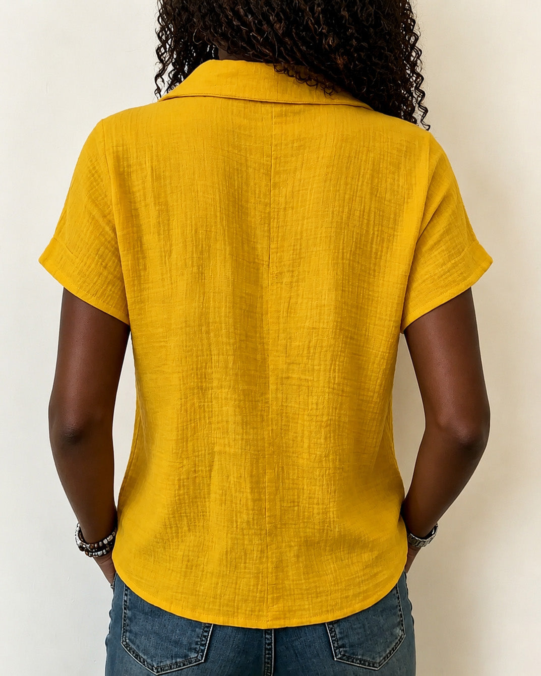 Simple Doll Collar Button Down Short Sleeve Cotton Linen Shirt