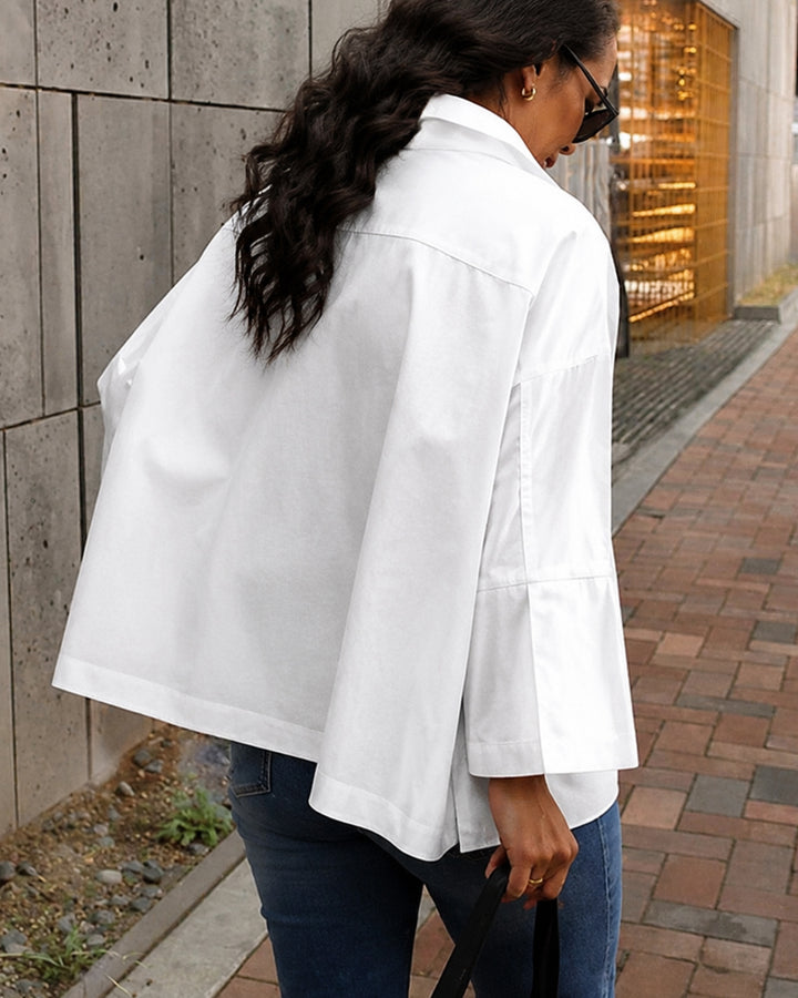 Solid Color Long Sleeve Oversized Collared Blouse