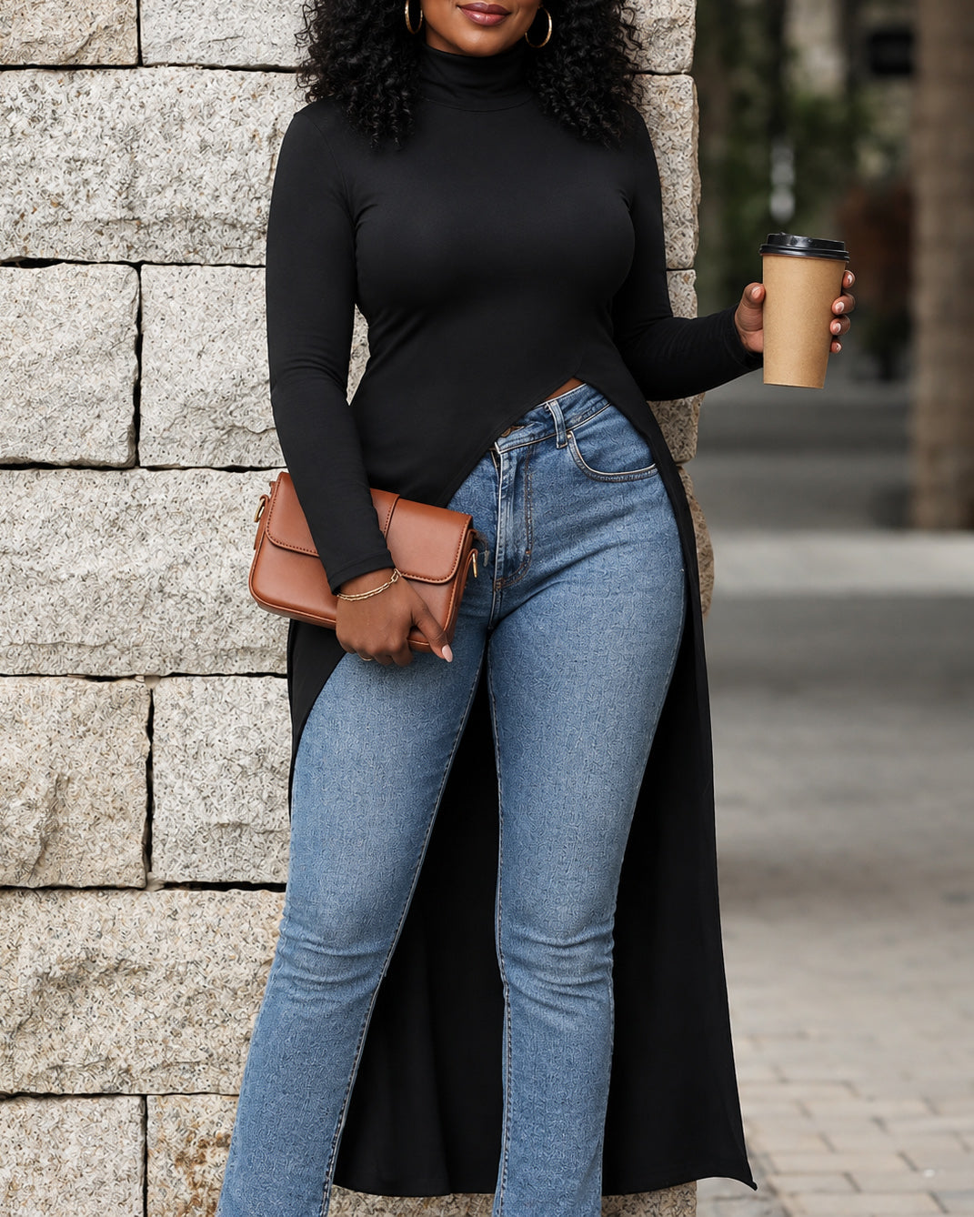 Women's Turtleneck Long Sleeve Maxi Tunic Top