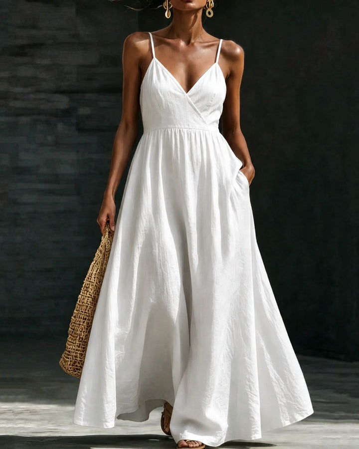 V‑neck Camisole High‑waisted Maxi Dress with Pockets