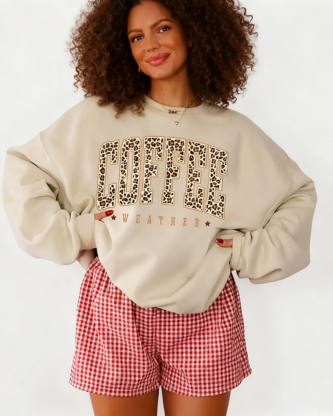 Coffee Lover Print Crewneck Long Sleeve Sweatshirt