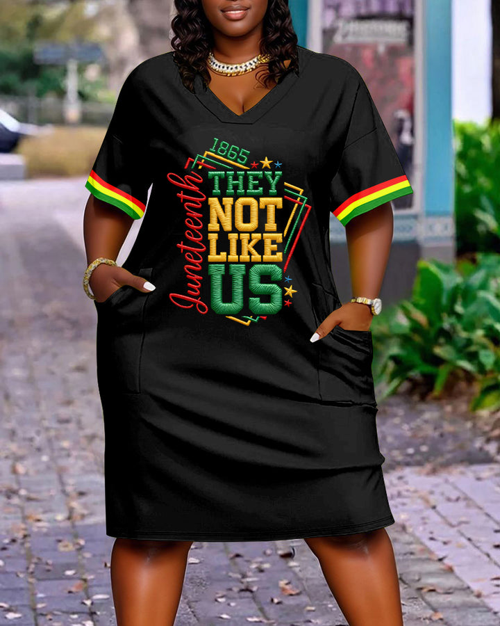 Juneteenth Lettering Designs Black Freedom Pocket Short Sleeve Casual Dress