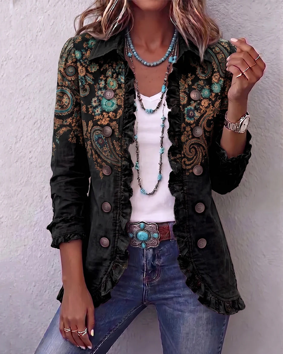 Cashew Flower Splicing Ruffle Blazer Jacket