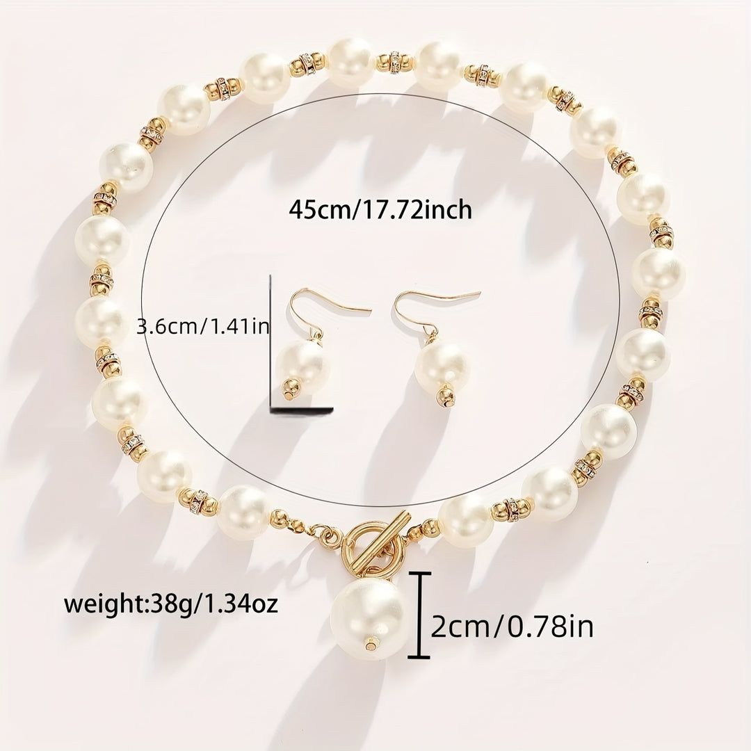 Multi-Layered Stackable Pearl Necklace + Earrings Jewelry Set