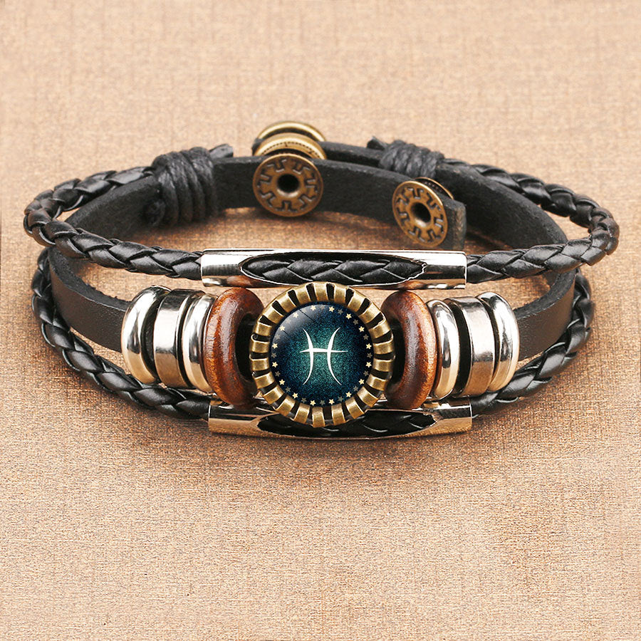 Twelve Constellations Time Gem Cowhide Bracelet