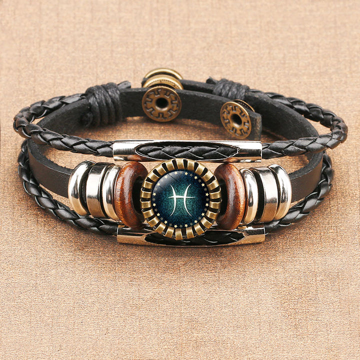 Twelve Constellations Time Gem Cowhide Bracelet