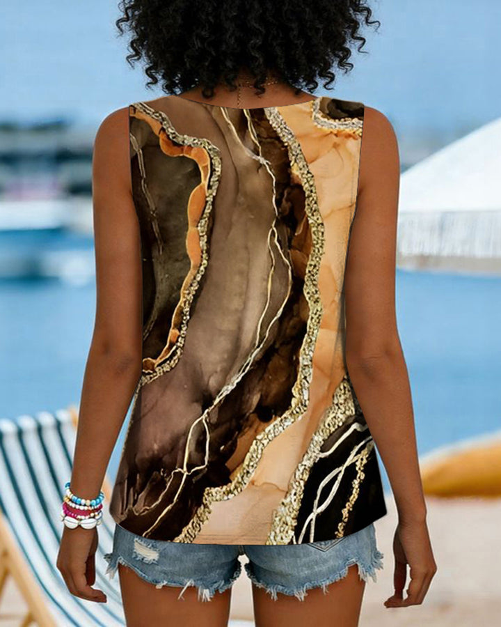 Marble Texture Print Lace-up Design Casual Vest