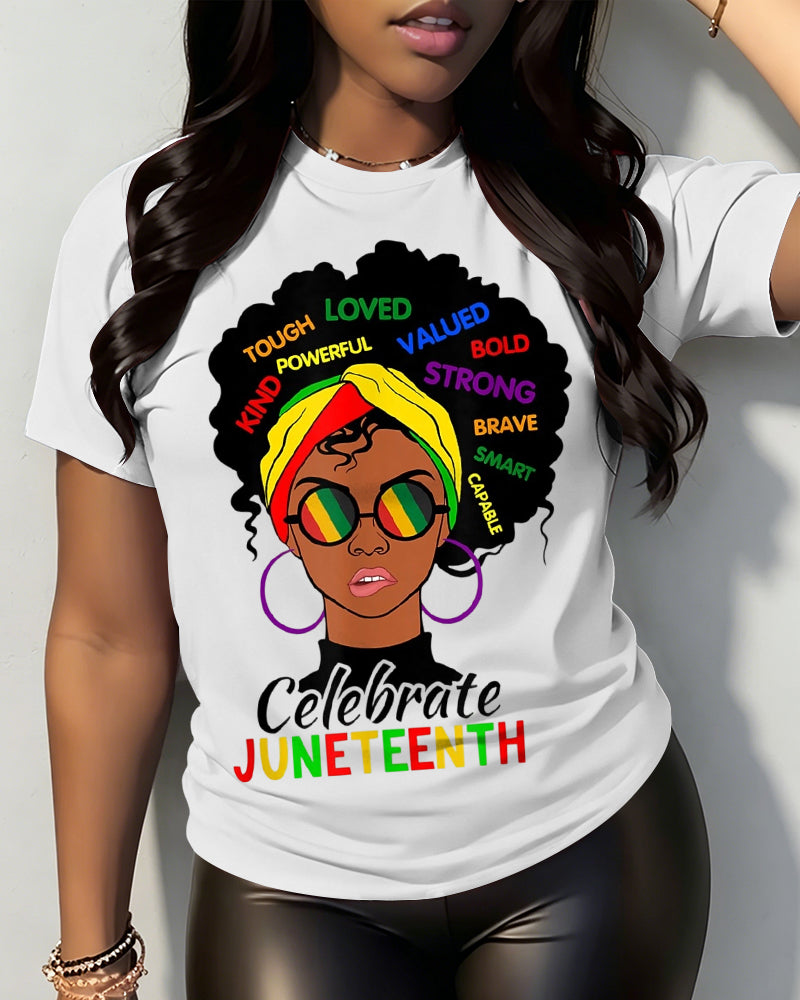 100% Cotton Black Woman Afro Silhouette Crew Neck Short Sleeve Tshirt