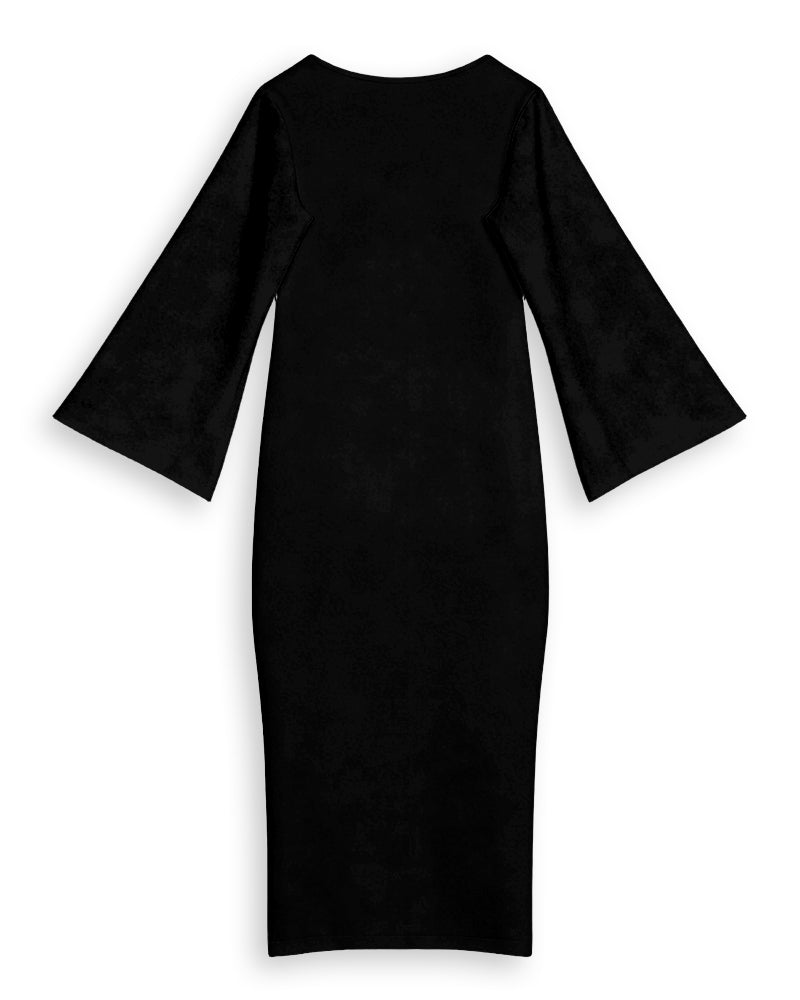 Colorful Geometric Patterns Round Neck Bell Sleeve Bodycon Long Dress