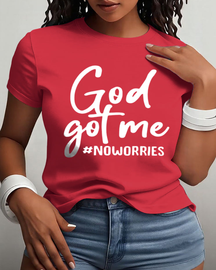 100% Cotton God Got Me No Worrires Crew Neck Short Sleeve Tshirt