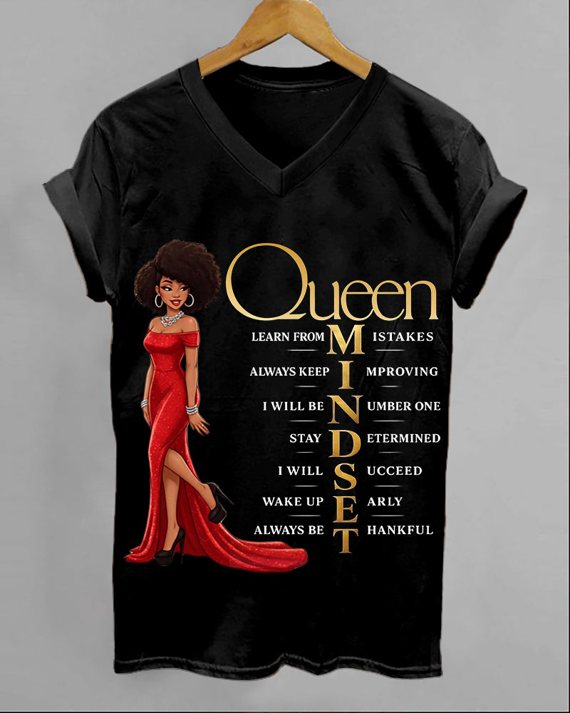 100% Cotton Black Queen V Neck Short Sleeve Tshirt