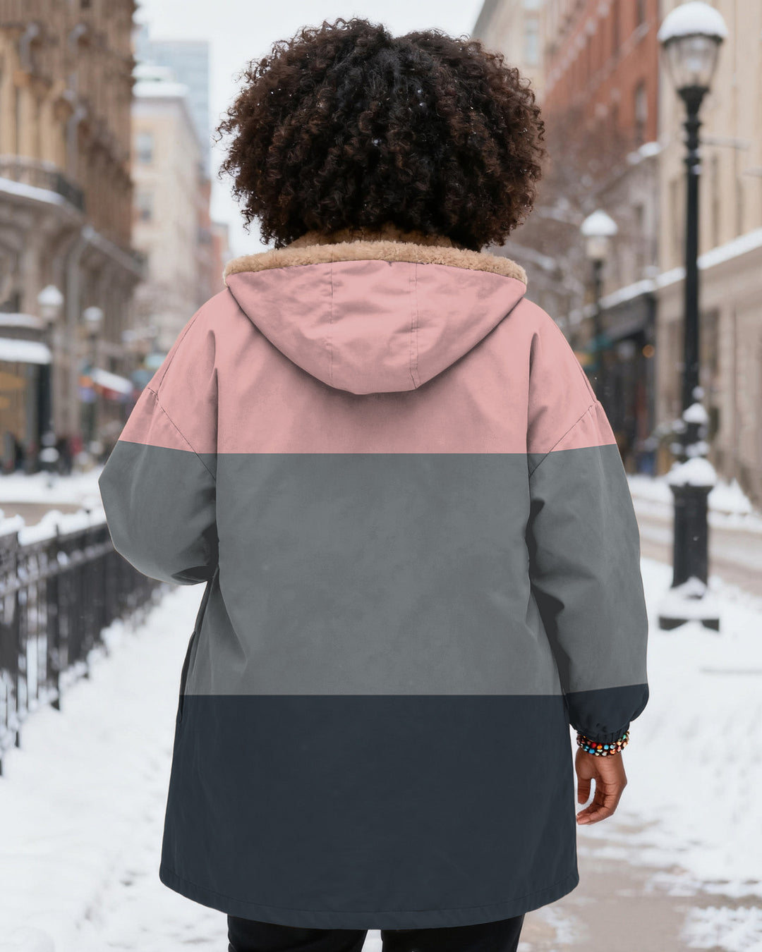 Simple Color Blocking Long Sleeve Zip-Up Fleece Long Hoodies