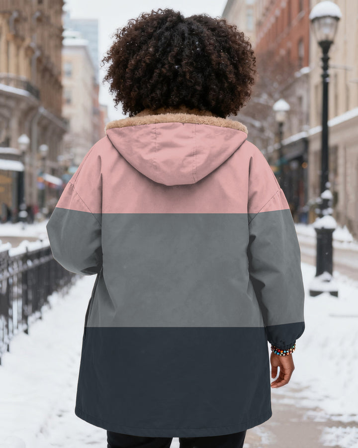 Simple Color Blocking Long Sleeve Zip-Up Fleece Long Hoodies