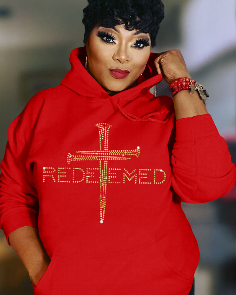 Redeemed Rhinestone Template Long Sleeve Hoodies