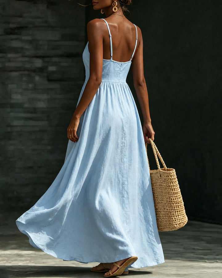 V‑neck Camisole High‑waisted Maxi Dress with Pockets