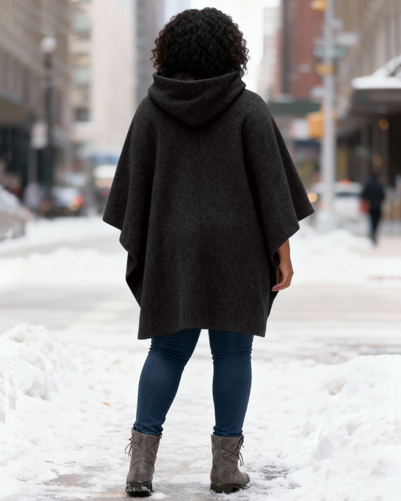 God Fidence Print Fleece Hooded Loose Cape