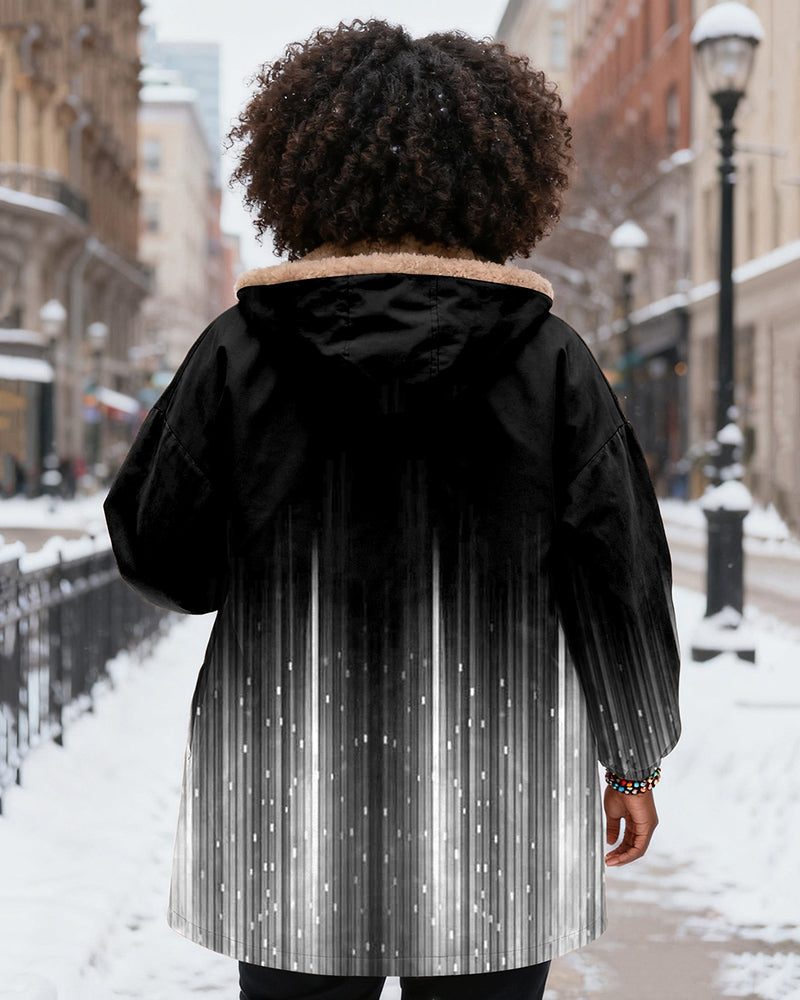 Geometric Stripe Gradient Long Sleeve Zip-Up Fleece Long Coat