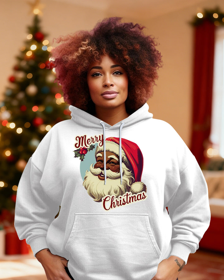 Retro Christmas Black Santa Claus Long Sleeve Hoodies