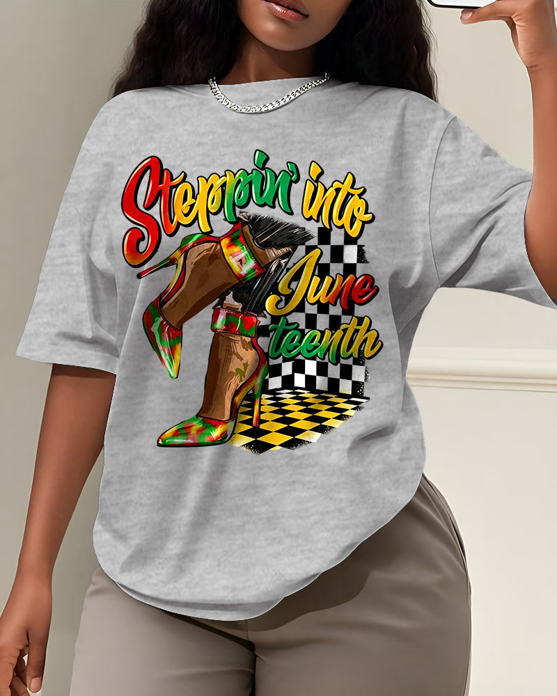 100% Cotton Steppin' Into Juneteenth Black Culture Crew Neck Short Sleeve Tshirt