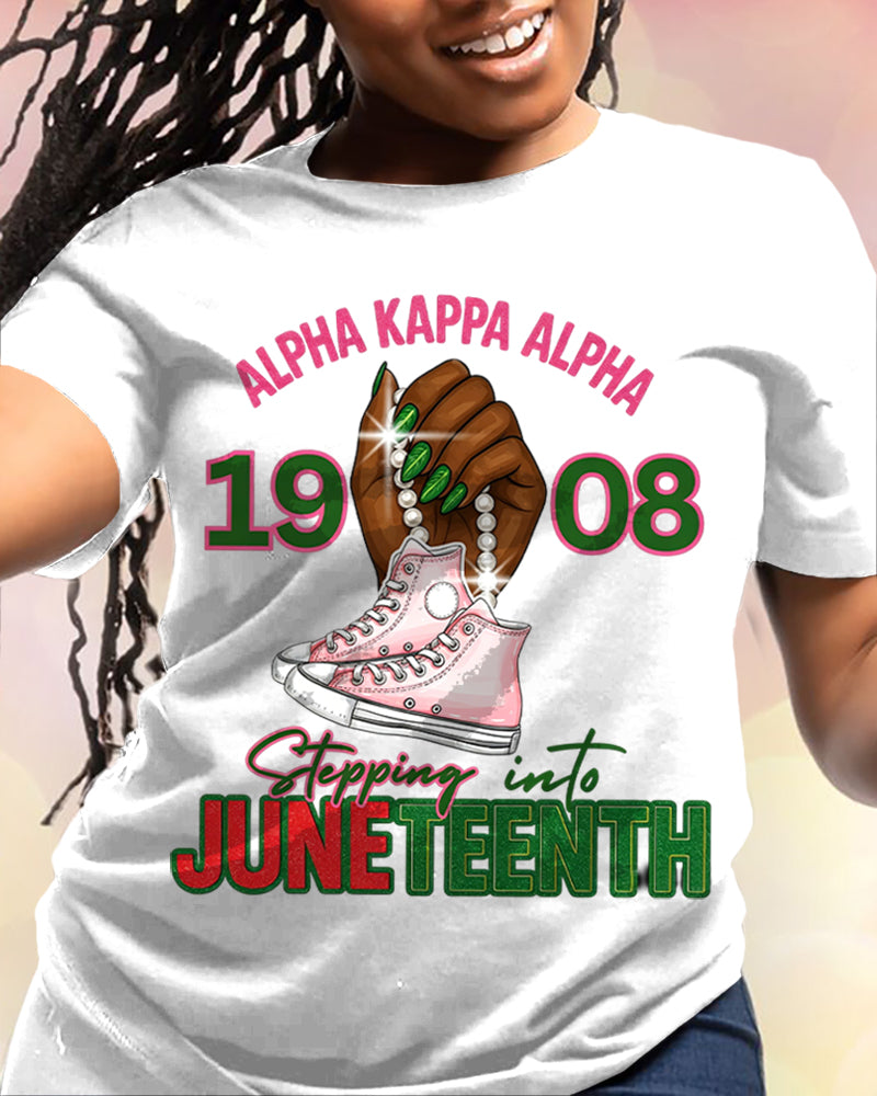 100% Cotton Stepping Into Juneteenth Design with Pearls Crew Neck Short Sleeve Tshirt