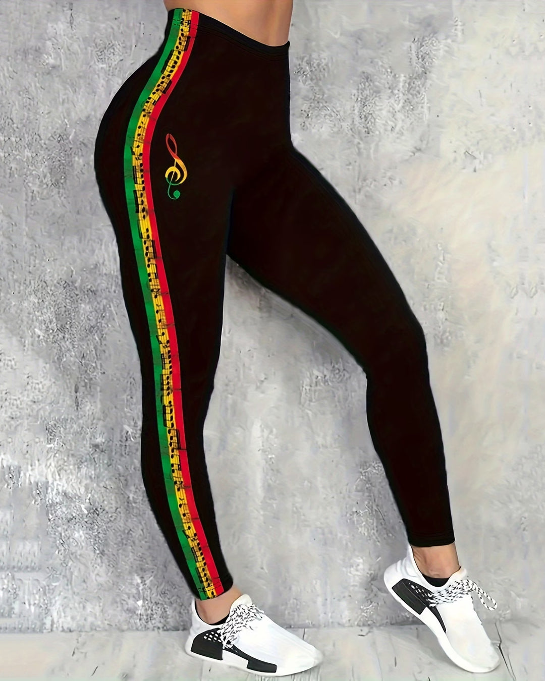 Reggae Musical Symbols Print High-waisted Fitted Stretchy Leggings