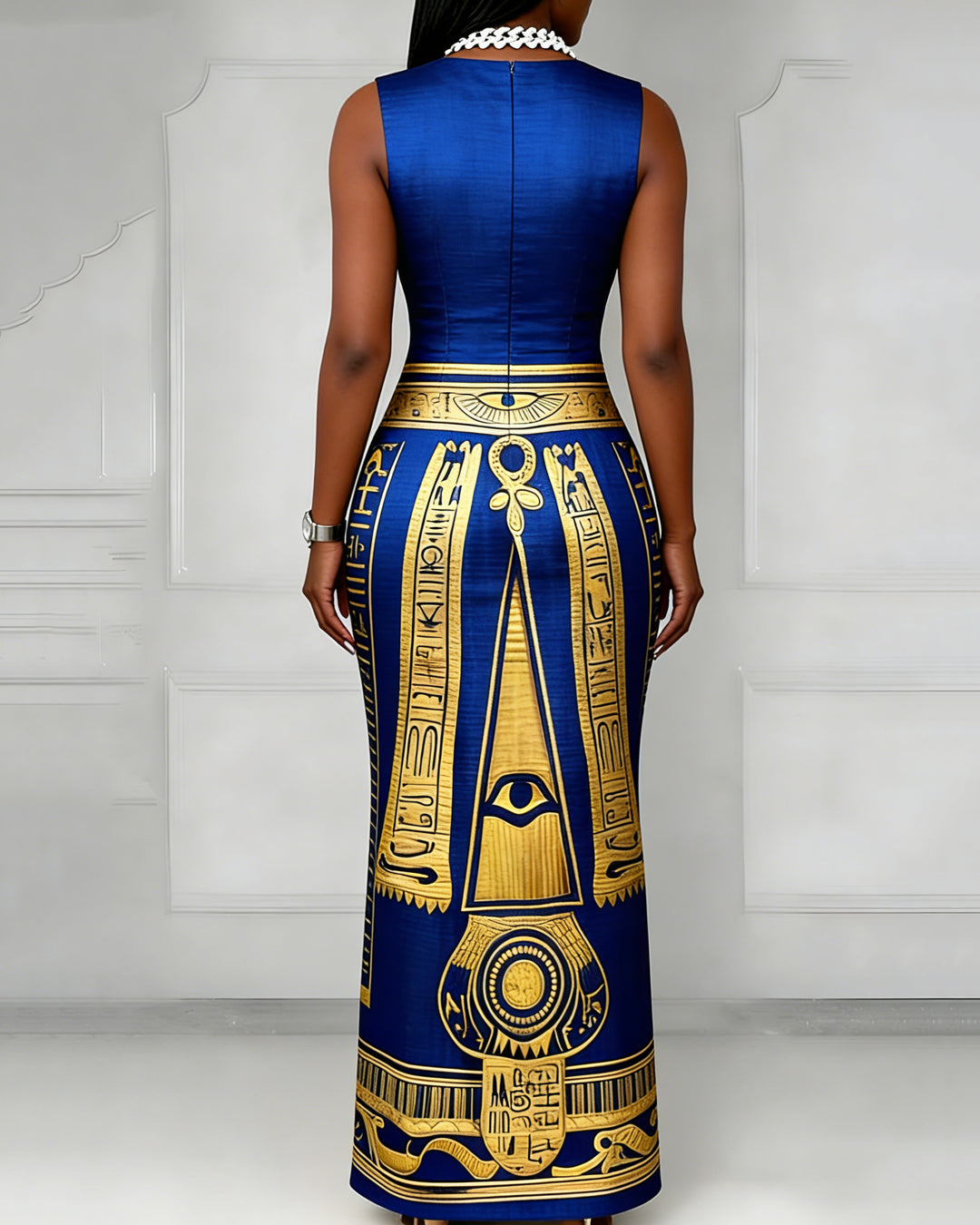 Eye Of Horus Ancient Egyptian Totem Print Bodycon Sleeveless Dress