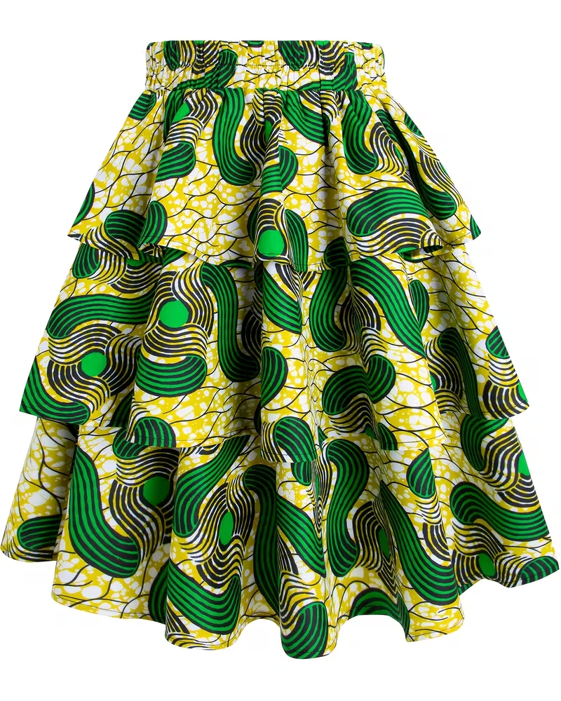 Green Kent Texture Ruffle Trim Skirt