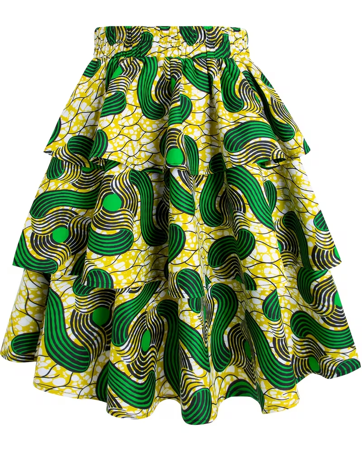 Green Kent Texture Ruffle Trim Skirt