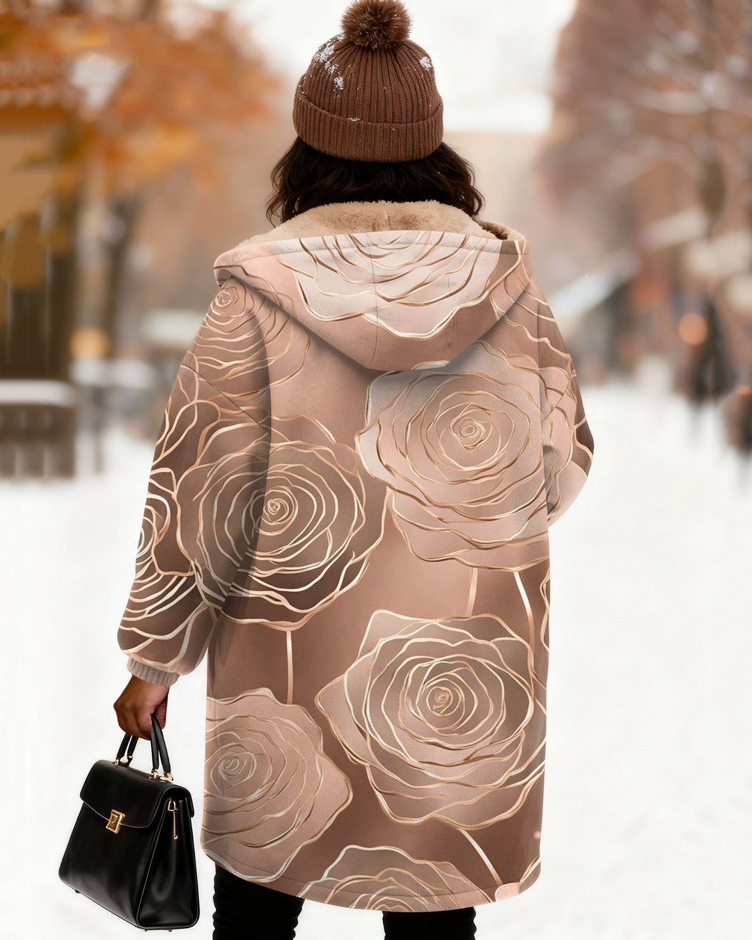 Golden Roses Texture Long Sleeve Zip-Up Fleece Long Hoodies