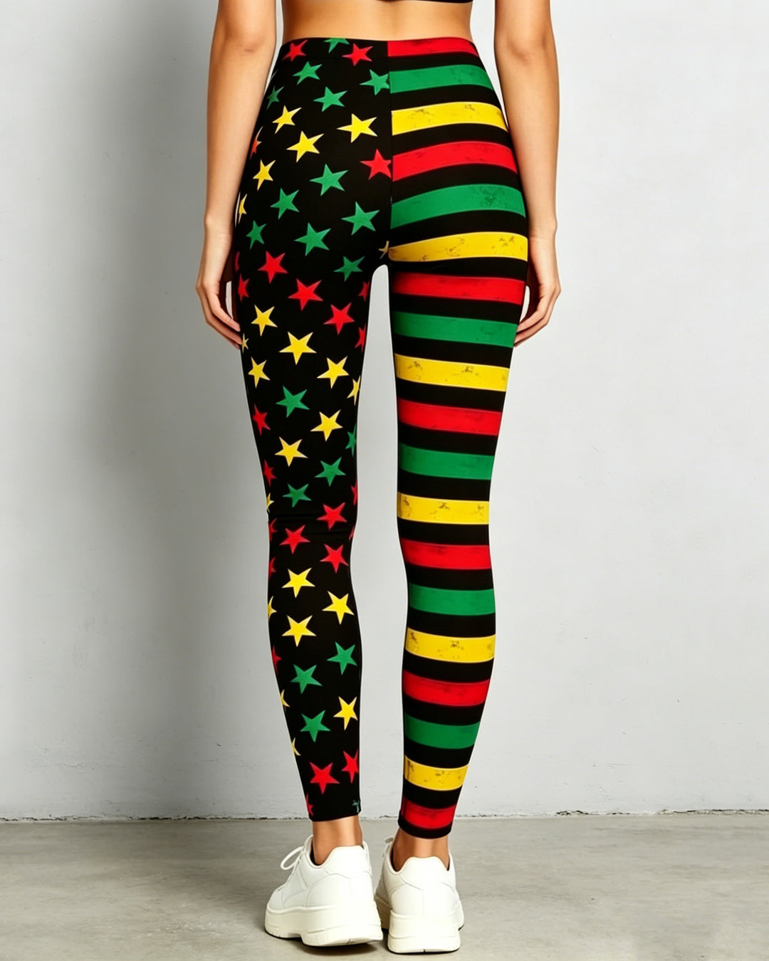 Reggae Star Stripe Patchwork High-waisted Fitted Stretchy Leggings