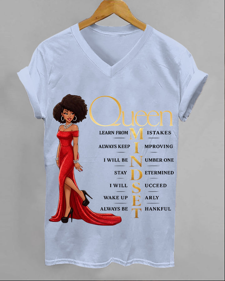 100% Cotton Black Queen V Neck Short Sleeve Tshirt