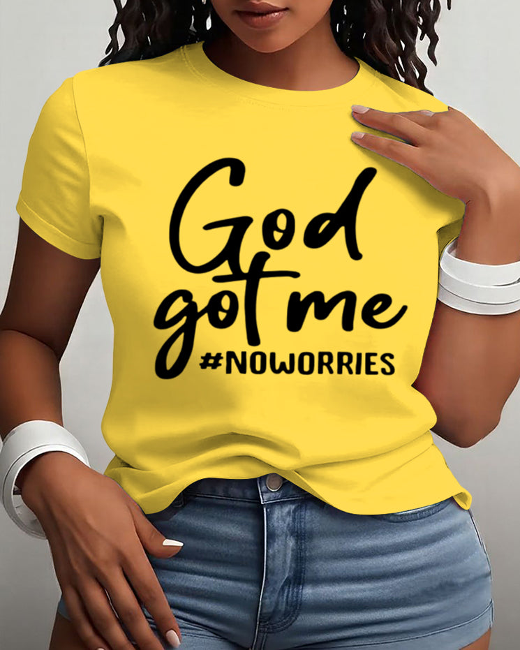 100% Cotton God Got Me No Worrires Crew Neck Short Sleeve Tshirt