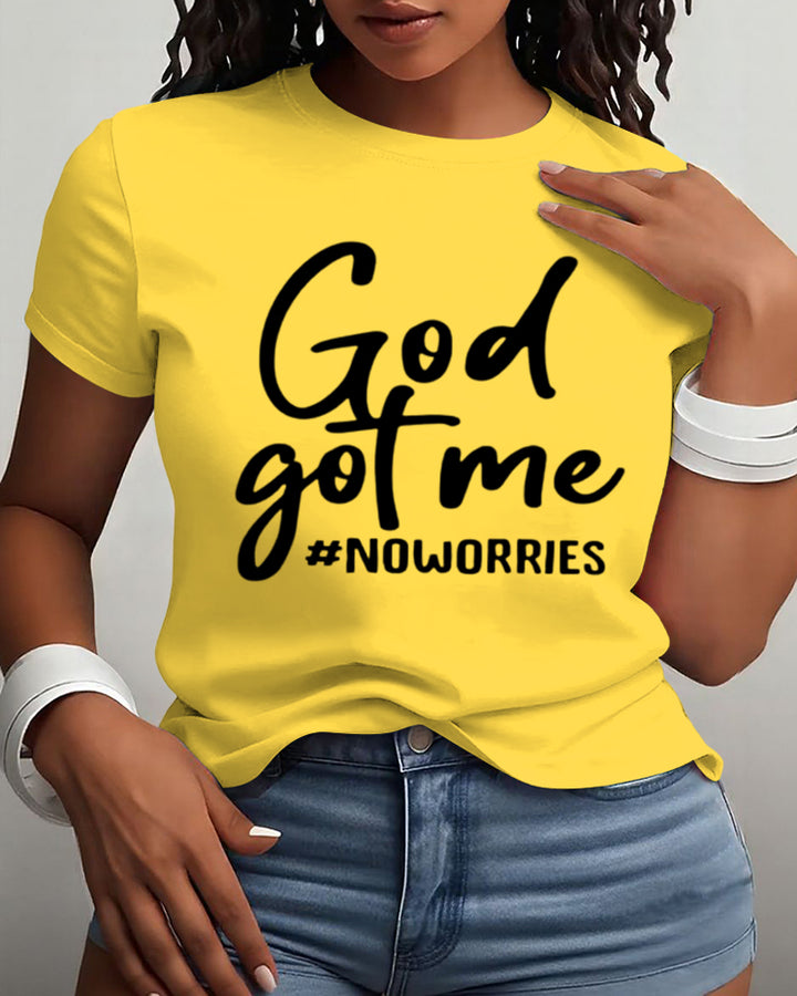 100% Cotton God Got Me No Worrires Crew Neck Short Sleeve Tshirt
