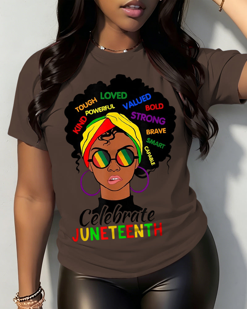100% Cotton Black Woman Afro Silhouette Crew Neck Short Sleeve Tshirt
