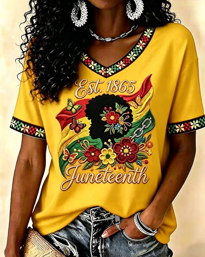 Juneteenth History Culture Print V-neck Short Sleeve Tshirt
