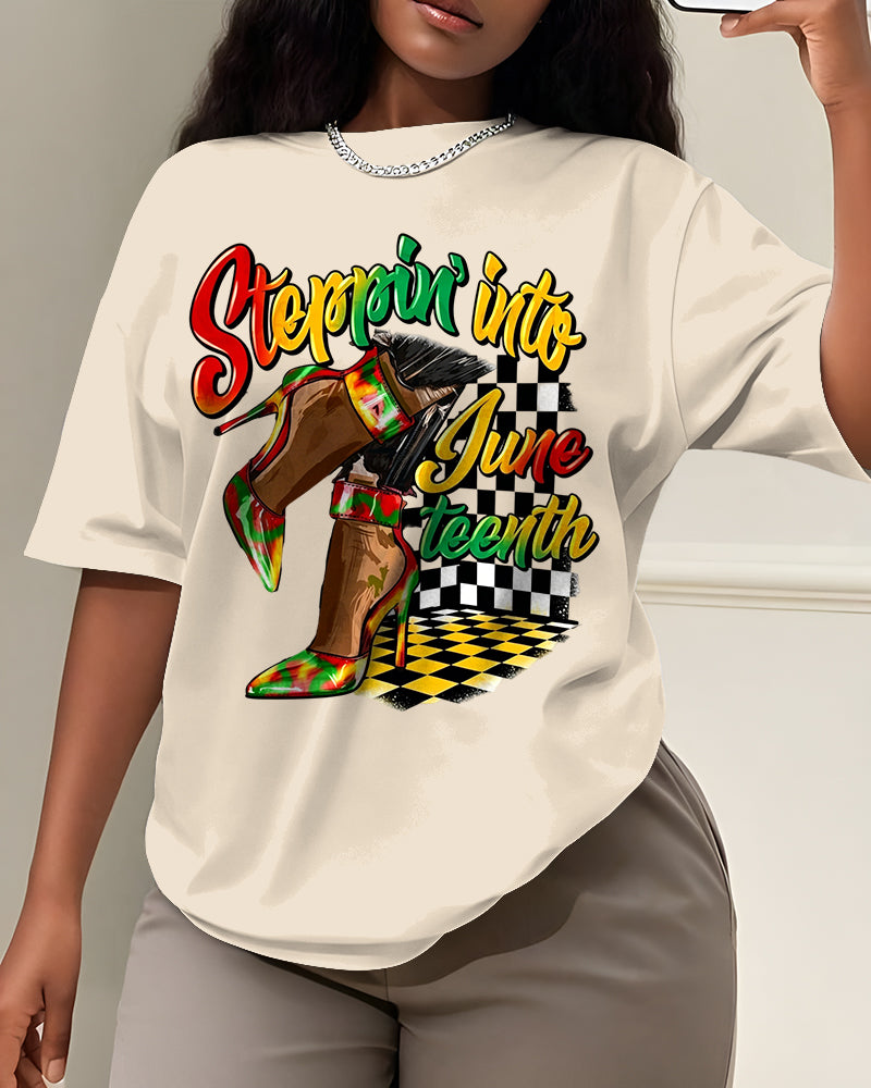 100% Cotton Steppin' Into Juneteenth Black Culture Crew Neck Short Sleeve Tshirt