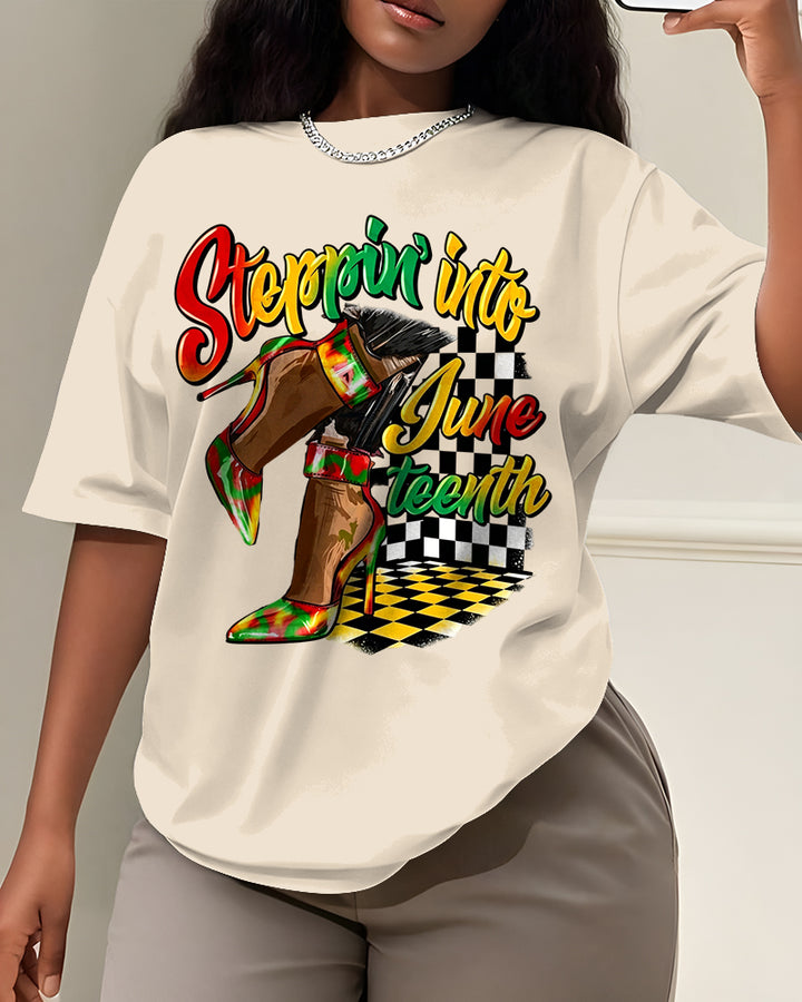 100% Cotton Steppin' Into Juneteenth Black Culture Crew Neck Short Sleeve Tshirt