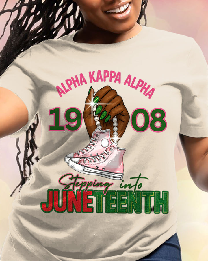 100% Cotton Stepping Into Juneteenth Design with Pearls Crew Neck Short Sleeve Tshirt