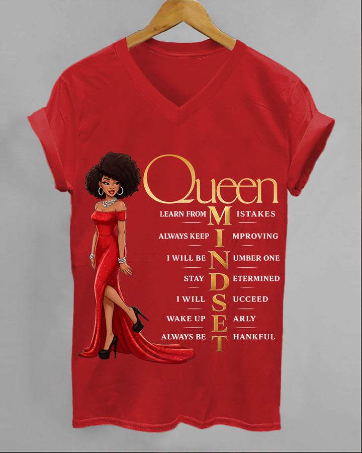 100% Cotton Black Queen V Neck Short Sleeve Tshirt