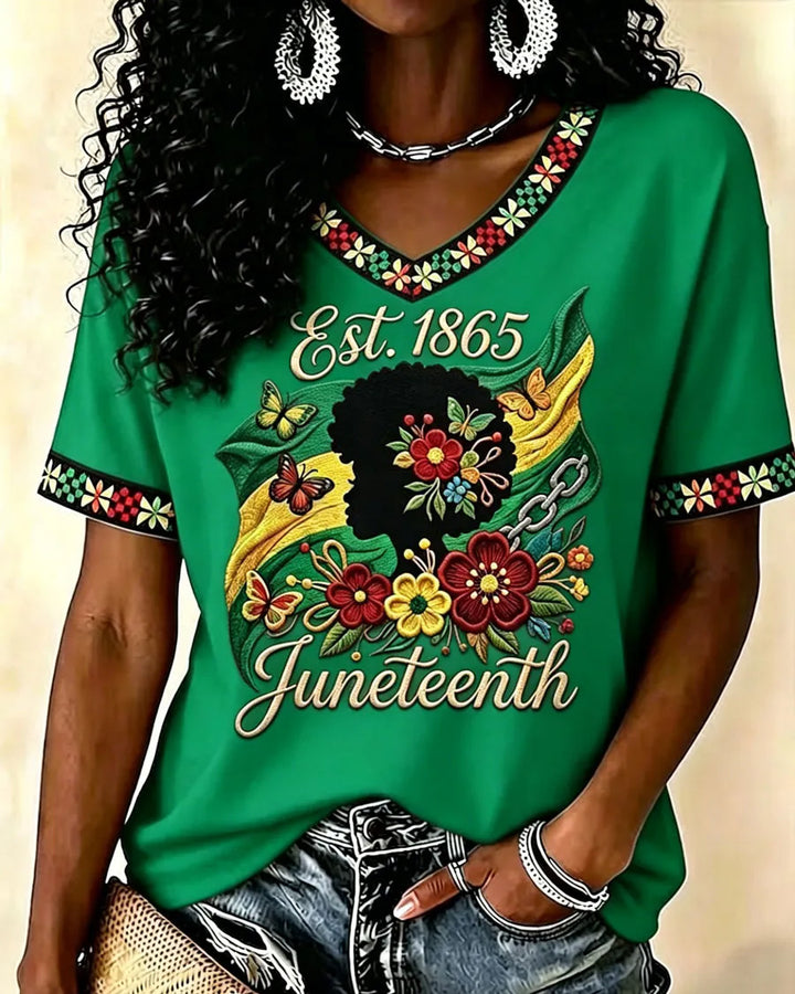 Juneteenth History Culture Print V-neck Short Sleeve Tshirt