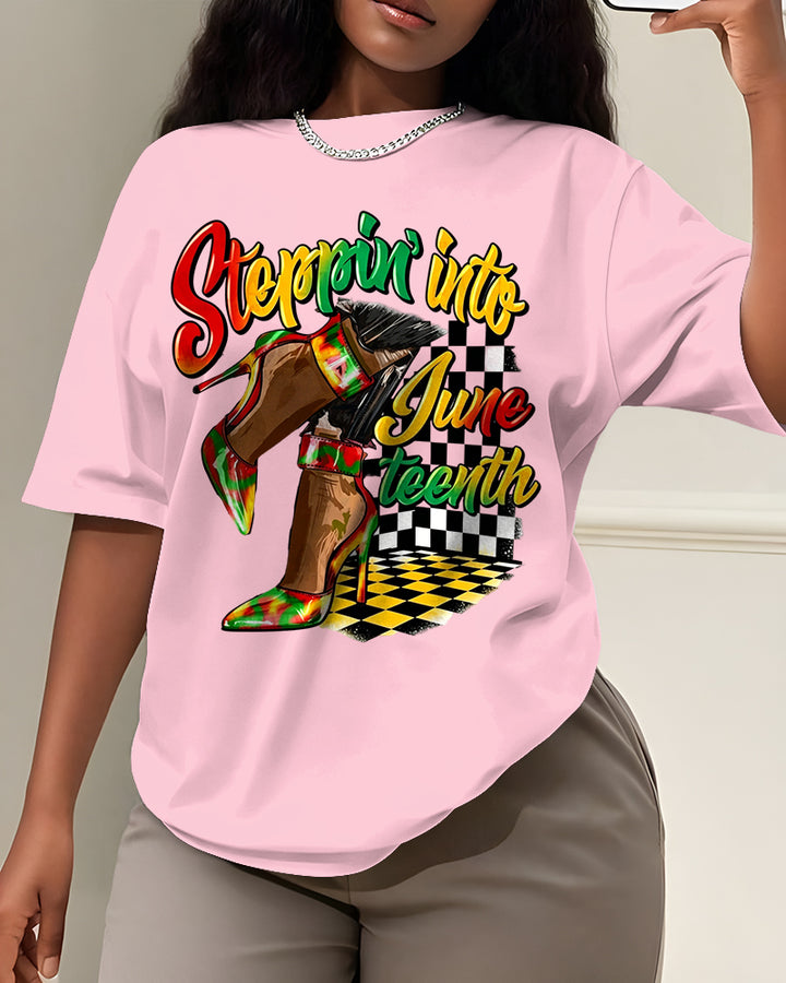 100% Cotton Steppin' Into Juneteenth Black Culture Crew Neck Short Sleeve Tshirt